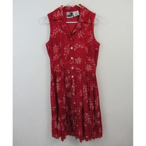 Phool Small Cotton Pink and Red Floral Print Dress Vintage 90s Sleeveless Button